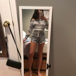 Off the shoulder beachy print romper